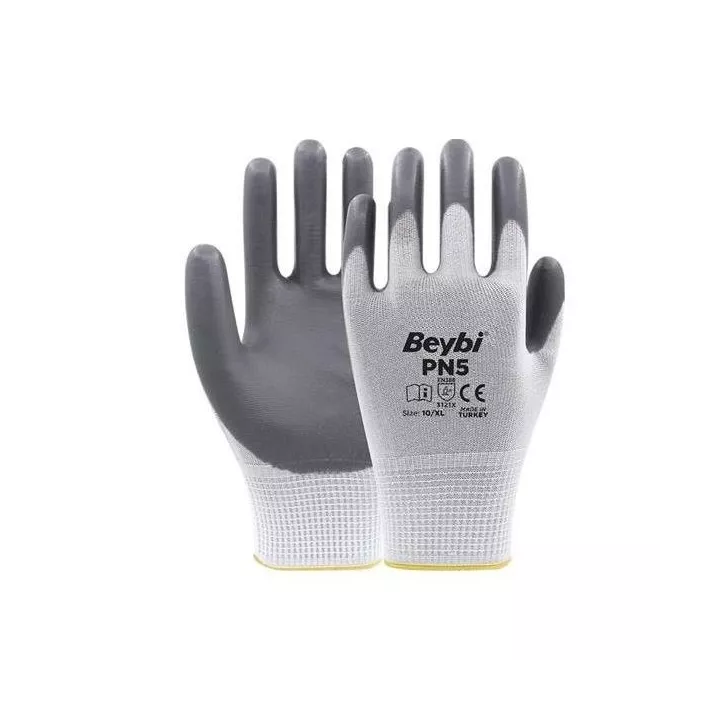 GANT DE PROTECTION POLYAMIDE BLANC ENDUIT MOUSSE NITRILE GRIS TAILLE XL BEYBI