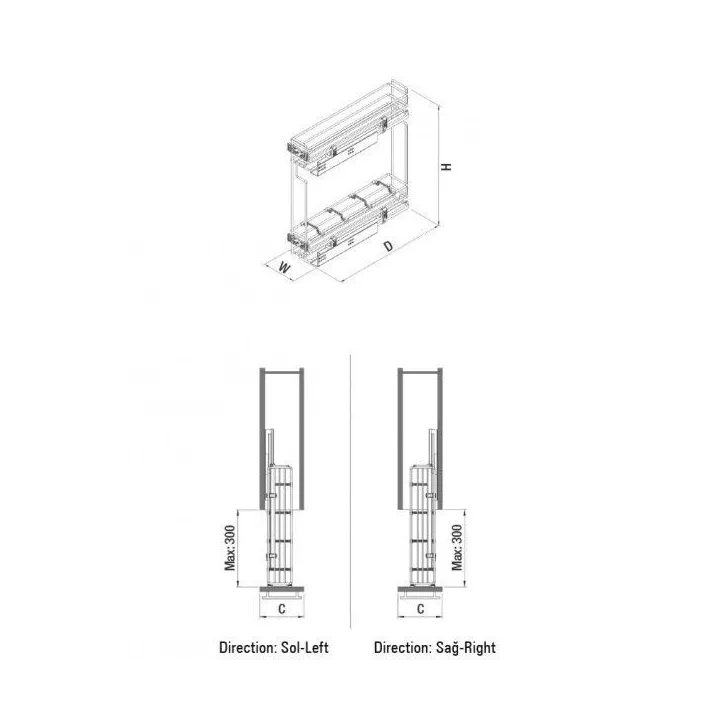 PORTE BOUTEILLE AVEC RAIL CACHÉ 15CM DIRECTION DROITE STARAX
