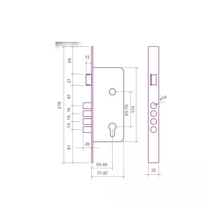 SERRURE ENCASTREE AVEC CYLINDRE 700B 70/7 NICKEL EZCURRA