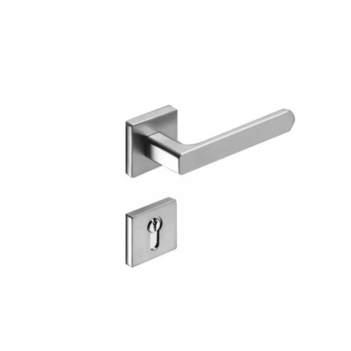 POIGNÉE DE PORTE AVEC ROSACE NANUSQ TROU DE CYLINDRE SATINÉ CEBI