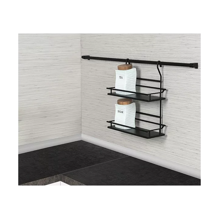 PORTE ÉPICES ACCROCHABLE À DEUX NIVEAUX NOIR STARAX PORTE ÉPICES ACCROCHABLE À DEUX NIVEAUX NOIR STARAX