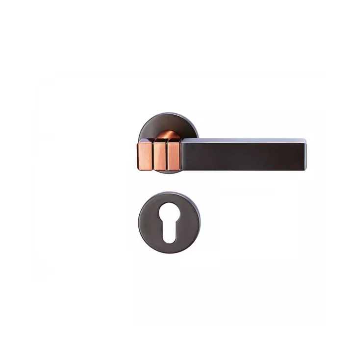 POIGNEE DE PORTE AVEC ROSACE 904611 TROU DE CYLINDRE CUIVRE-GRIS DELIA