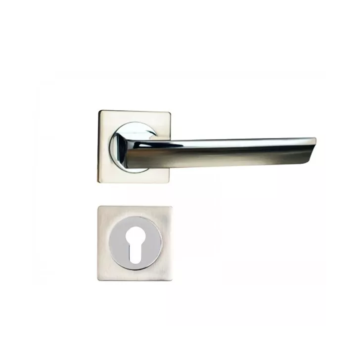POIGNEE DE PORTE AVEC ROSACE 80202 TROU DE CYLINDRE CHROME-SATINE DELIA