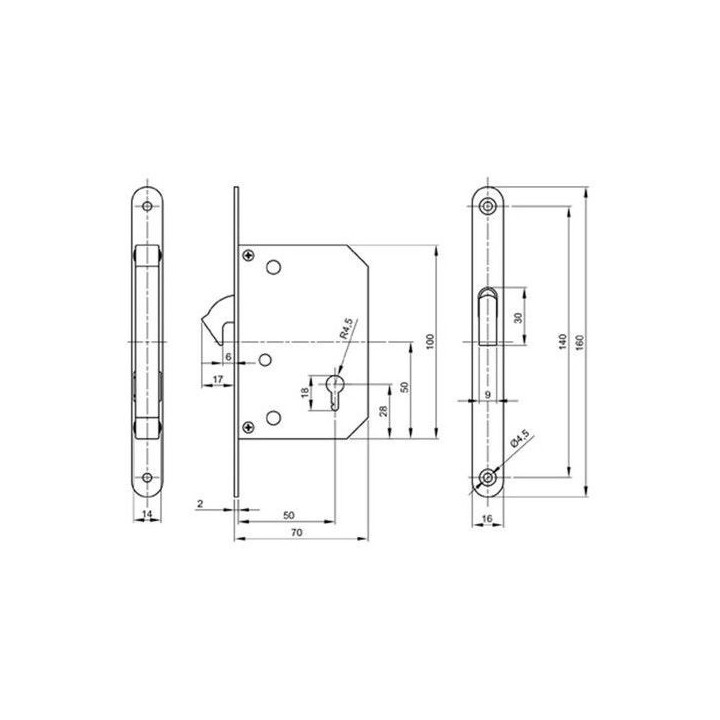 KIT SERRURE À CLÉ POUR PORTE COULISSANTE DORÉ FROSIO BORTOLO