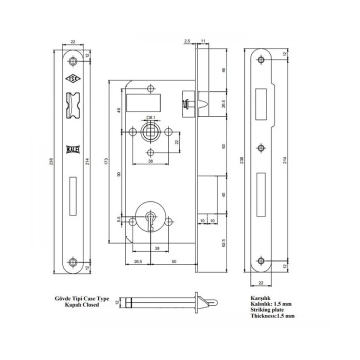 SERRURE ENCASTRABLE PETIT TROU 151T50 KALE KILIT