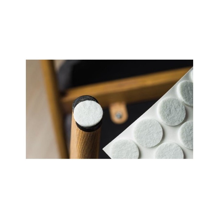 LOT DE 12 PATINS FEUTRE ADHÉSIF BLANC RONDS Ø18MM AMIG