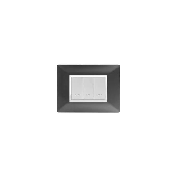 PLAQUE RECTANGULAIRE 3 MODULES NOIR MÉTALLISÉ ALPHA