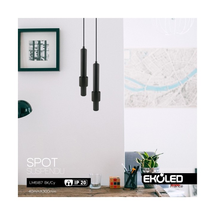 SPOT SUSPENDU MR11 NOIR ROND LM6187 EKOLED