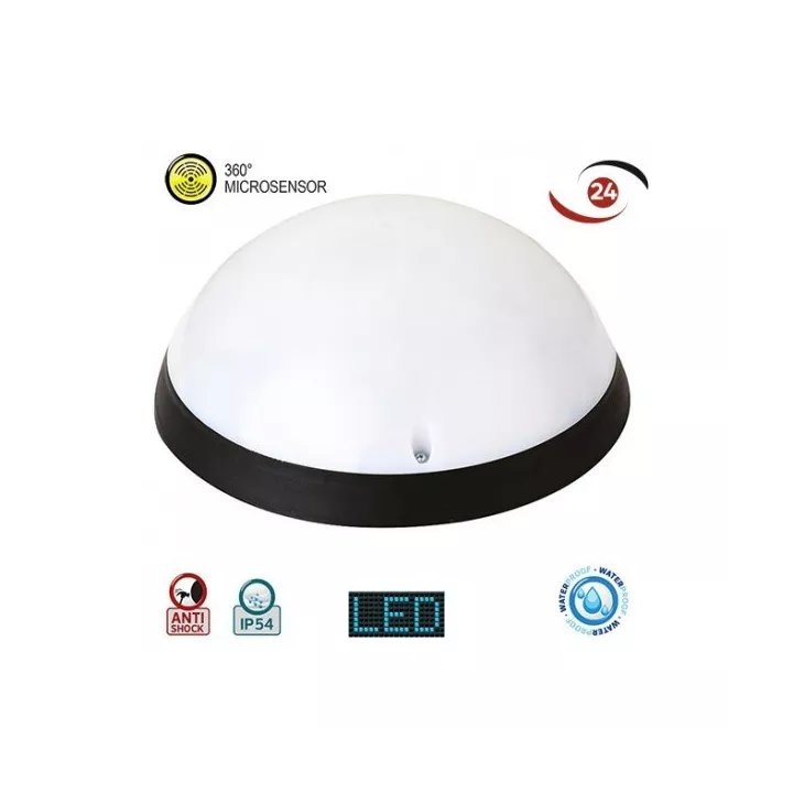 APPLIQUE HUBLOT LED IP54 ROND NOIR AVEC DÉTECTEUR DE MOUVEMENT 12W HOROZ ELECTRIC