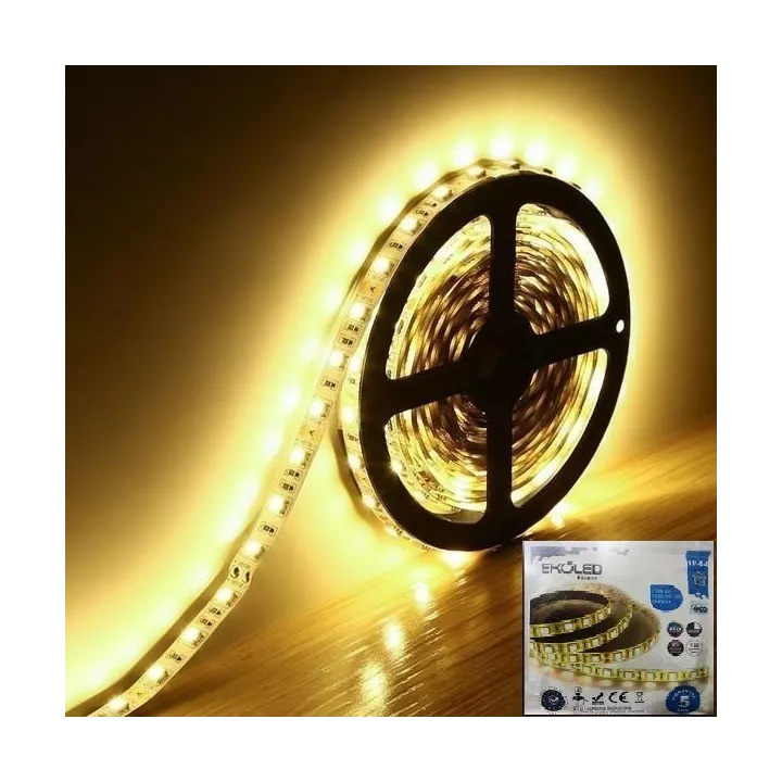RUBAN LED 12V LUMIÈRE JAUNE 5 MÈTRES 5050/60 EKOLED RUBAN LED 12V LUMIÈRE JAUNE 5 MÈTRES 5050/60 EKOLED