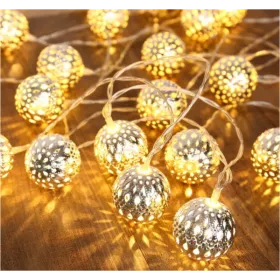 GUIRLANDE LUMINEUSE LED 20 BOULES MAROCAINES ARGENT 10M LUMIÈRE JAUNE EKOLED