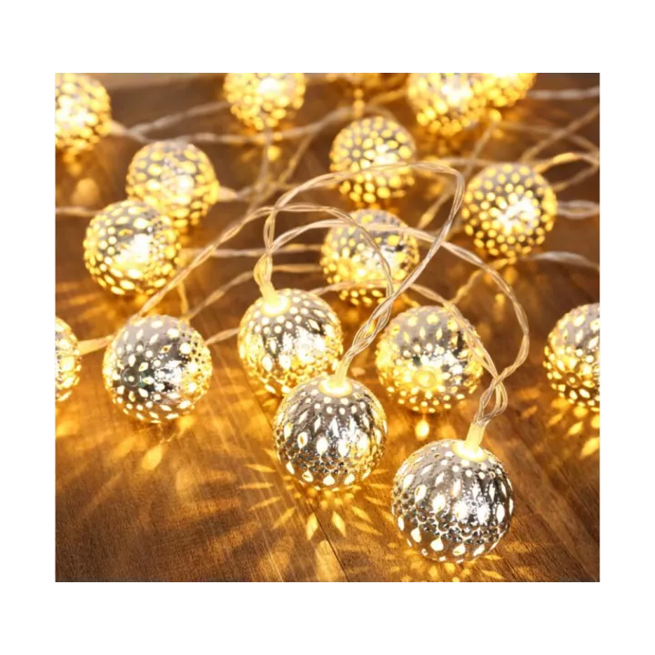 GUIRLANDE LUMINEUSE LED 20 BOULES MAROCAINES ARGENT 10M LUMIÈRE JAUNE EKOLED