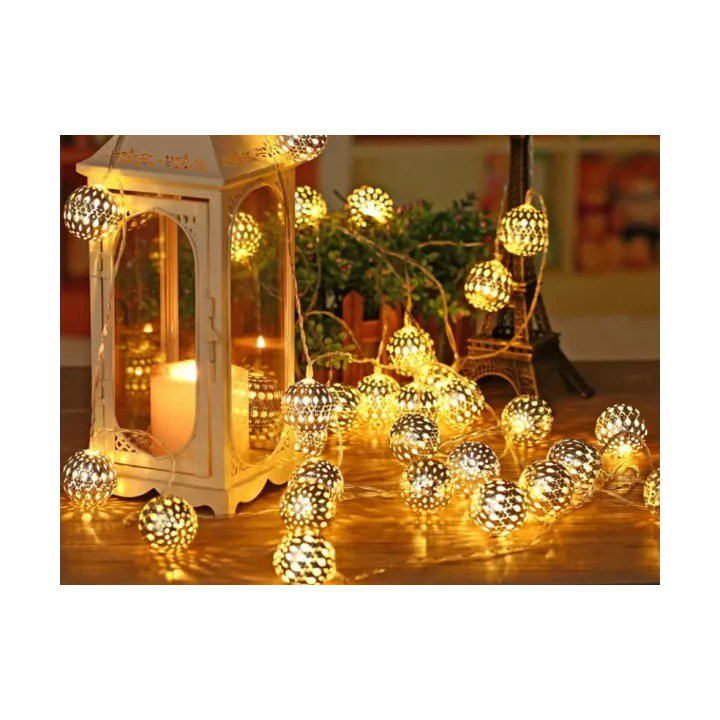 GUIRLANDE LUMINEUSE LED 20 BOULES MAROCAINES ARGENT 10M LUMIÈRE JAUNE EKOLED
