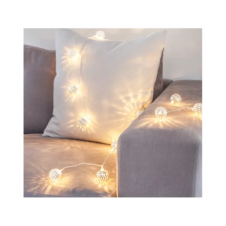 GUIRLANDE LUMINEUSE LED 20 BOULES MAROCAINES ARGENT 10M LUMIÈRE JAUNE EKOLED