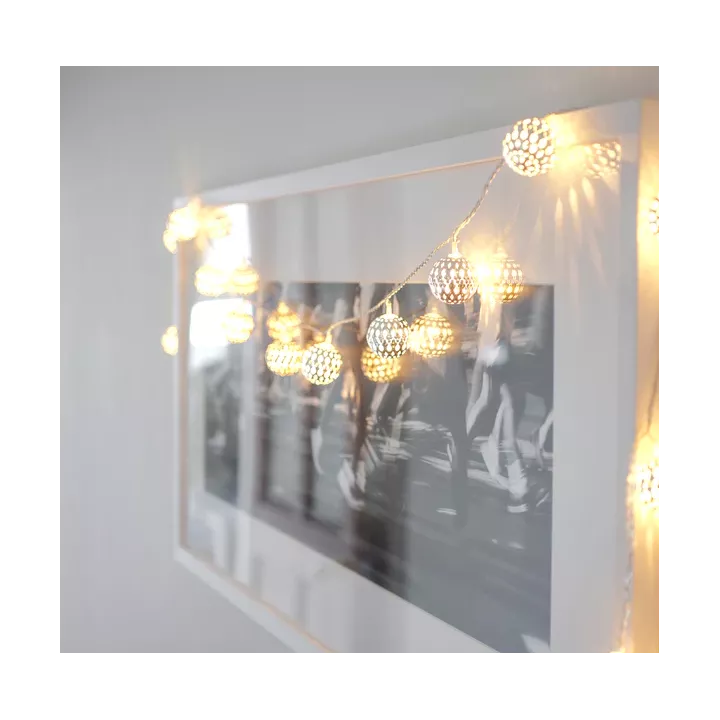 GUIRLANDE LUMINEUSE LED 20 BOULES MAROCAINES ARGENT 10M LUMIÈRE JAUNE EKOLED