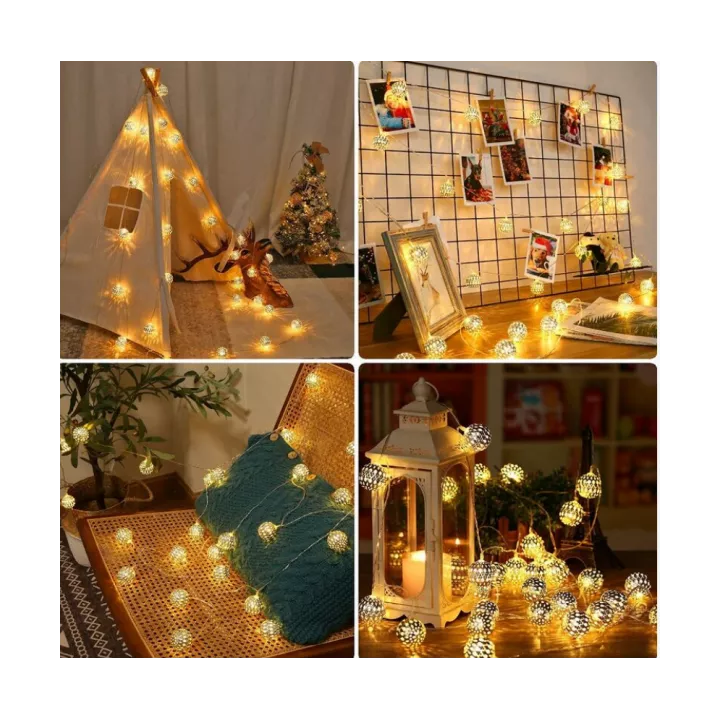 GUIRLANDE LUMINEUSE LED 20 BOULES MAROCAINES ARGENT 10M LUMIÈRE JAUNE EKOLED