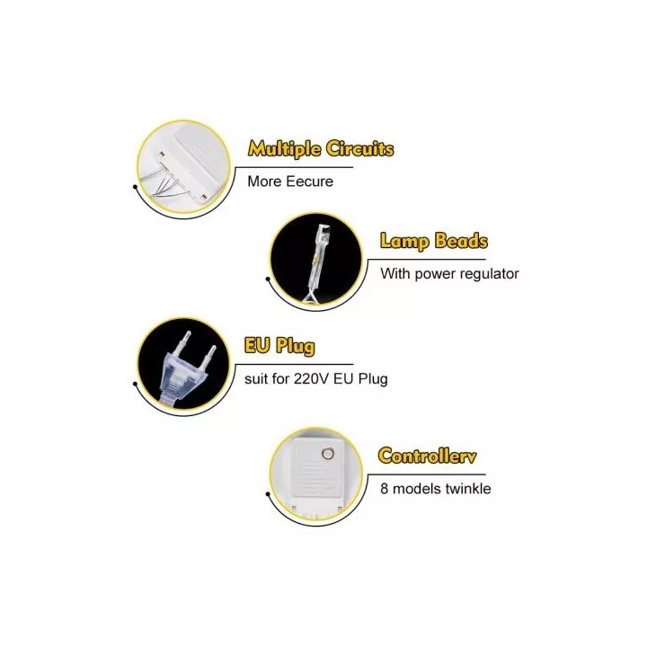 GUIRLANDE LUMINEUSE LED 10M IP44 220V LUMIÈRE JAUNE EKOLED