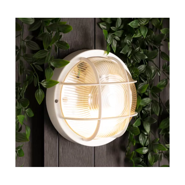 APPLIQUE HUBLOT ROND BLANC 75W E27 AVEC GRILLE STIEL