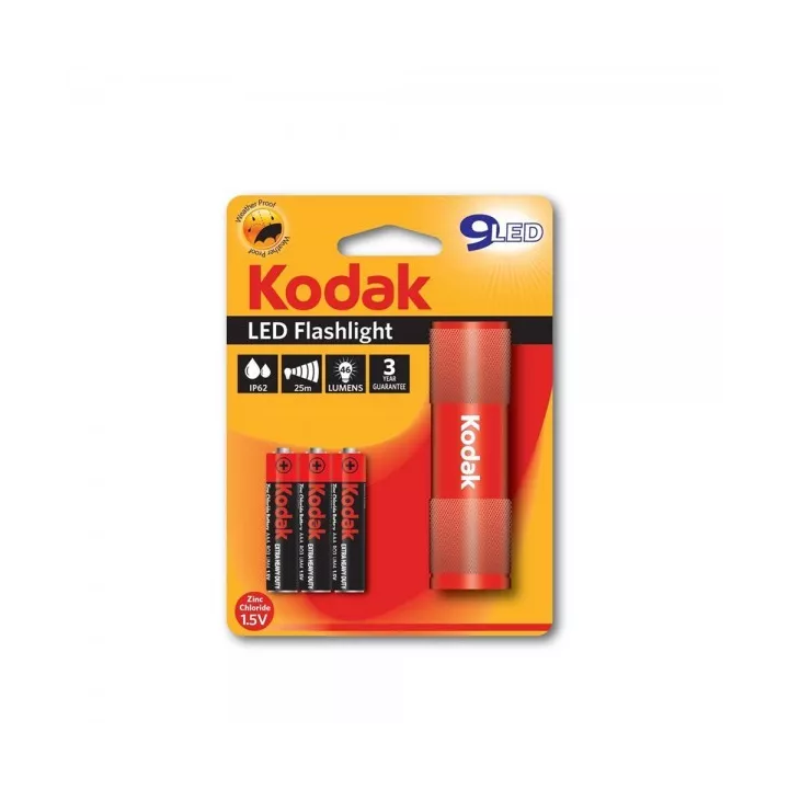 TORCHE 9 LED ROUGE 46 LUMENS AVEC 3 PILES KODAK