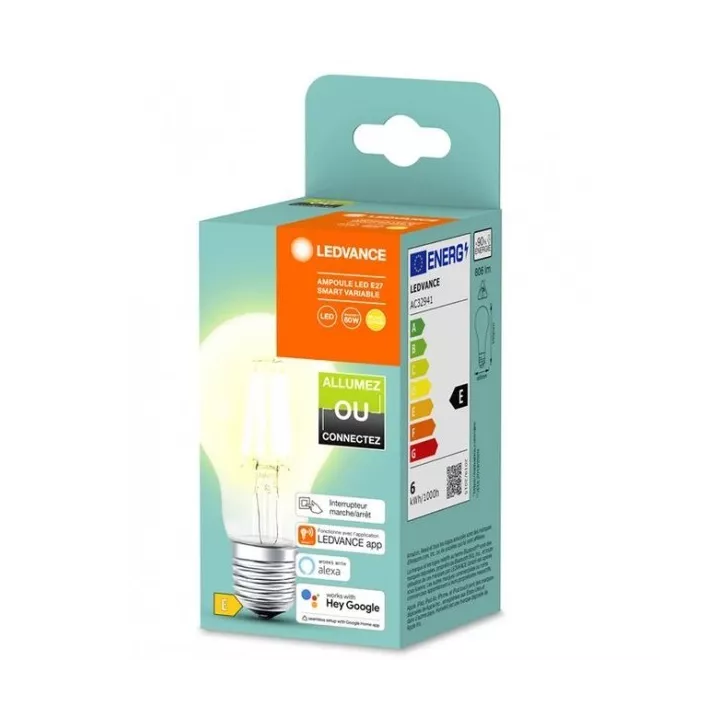 LAMPE LED CONNECTÉE SMART AVEC BLUETOOTH 6W LUMIÈRE BLANC CHAUD 2700K E27 OSRAM LEDVANCE LAMPE LED CONNECTÉE SMART AVEC BLUETOOTH 6W LUMIÈRE BLANC CHAUD 2700K E27 OSRAM LEDVANCE