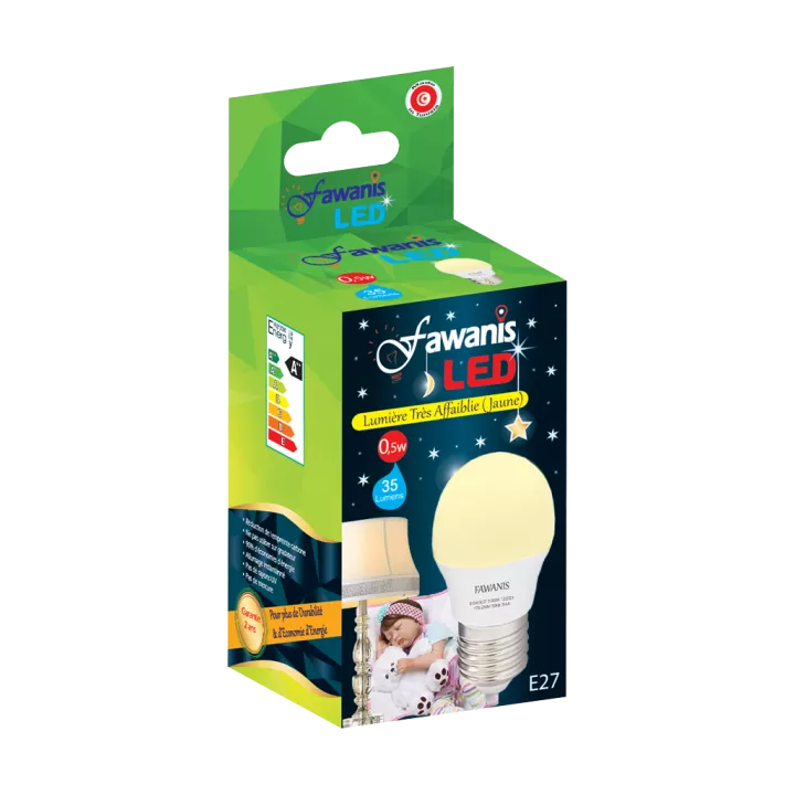 LAMPE LED SHÉRIQUE 0.5W E27 LUMIÉRE JAUNE FAWANIS