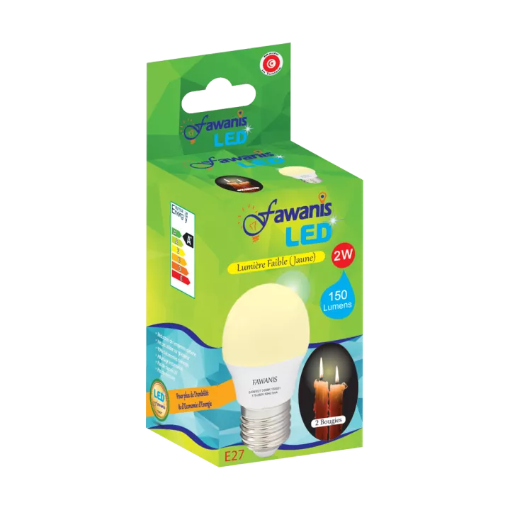 LAMPE LED SHÉRIQUE 2W E27 LUMIÉRE JAUNE FAWANIS