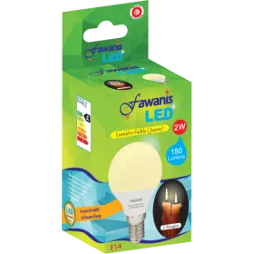 LAMPE LED SHÉRIQUE 2W E14 LUMIÉRE JAUNE FAWANIS