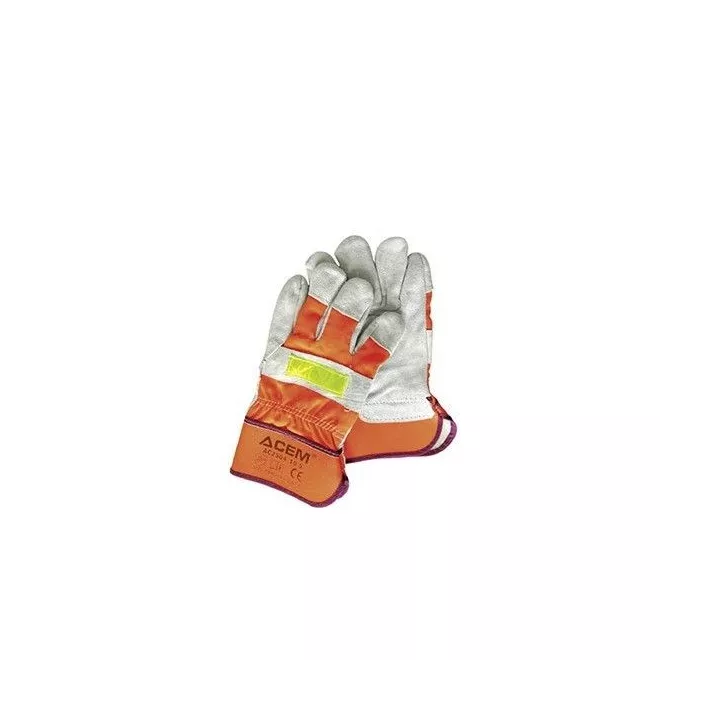 GANTS PAUME CUIR CROÛTE BOVIN ORANGE FLUO ACEM