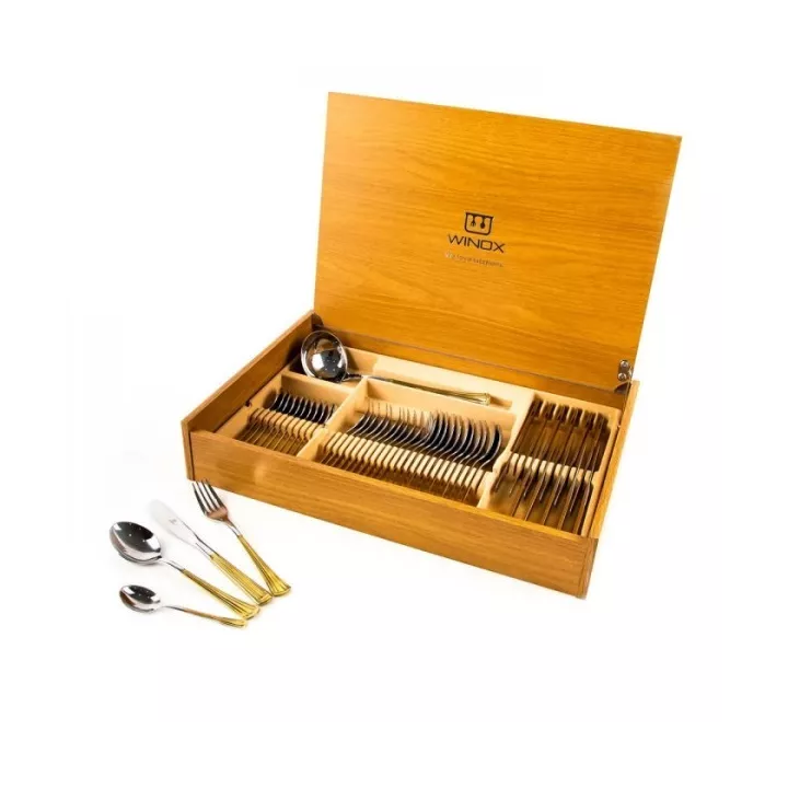 COFFRET EN BOIS DE 49 COUVERTS DE TABLE AMBRE GOLD WINOX COFFRET EN BOIS DE 49 COUVERTS DE TABLE AMBRE GOLD WINOX