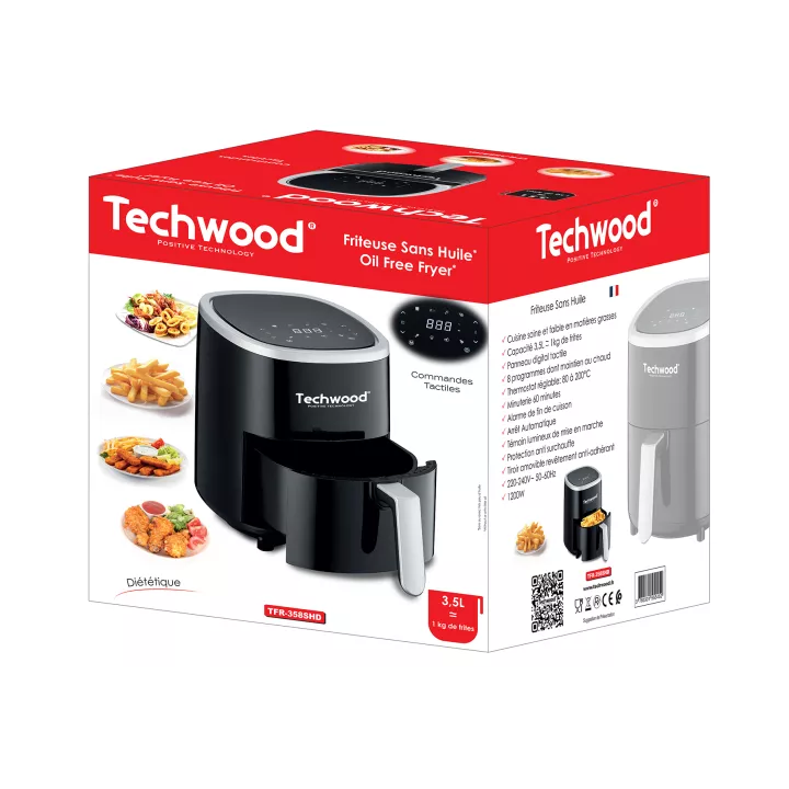 FRITEUSE SANS HUILE 3,5L 1200W NOIR TECHWOOD FRITEUSE SANS HUILE 3,5L 1200W NOIR TECHWOOD