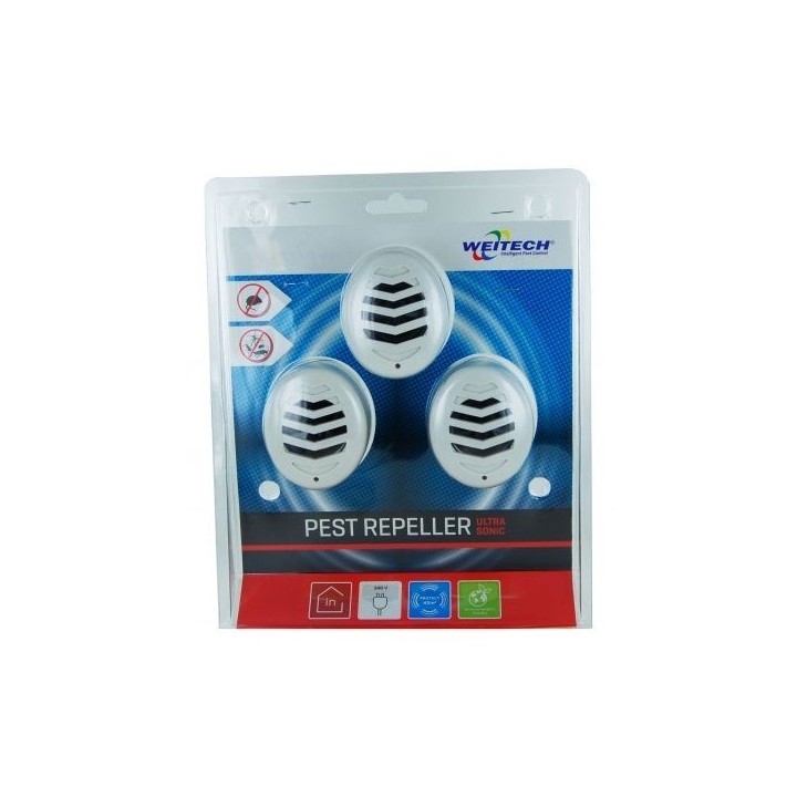 LOT DE 3 RÉPULSIFS RONGEURS ET INSECTES ULTRASON WEITECH LOT DE 3 RÉPULSIFS RONGEURS ET INSECTES ULTRASON WEITECH