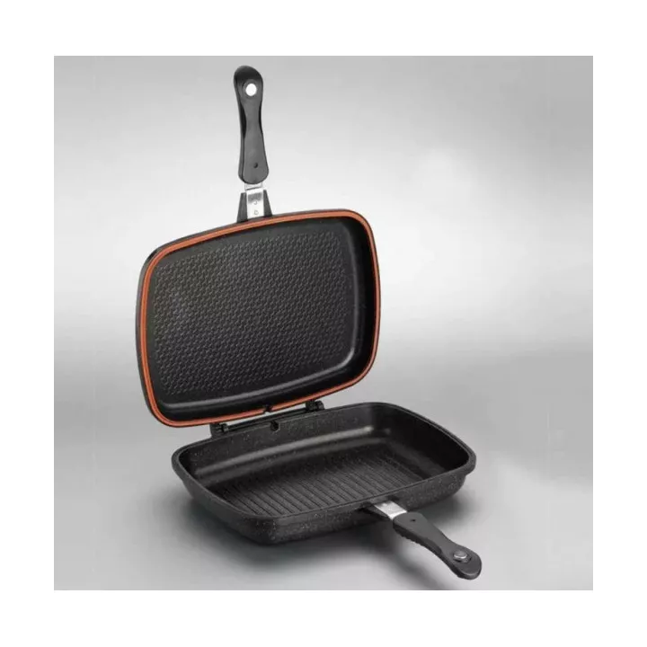 POÊLE GRILL DOUBLE FACE NOIRE 34*25*6 CM KORKMAZ