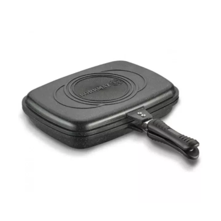 POÊLE GRILL DOUBLE FACE NOIRE 34*25*6 CM KORKMAZ