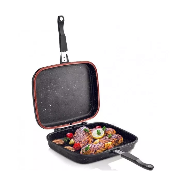 POÊLE GRILL DOUBLE FACE NOIRE 34*25*6 CM KORKMAZ