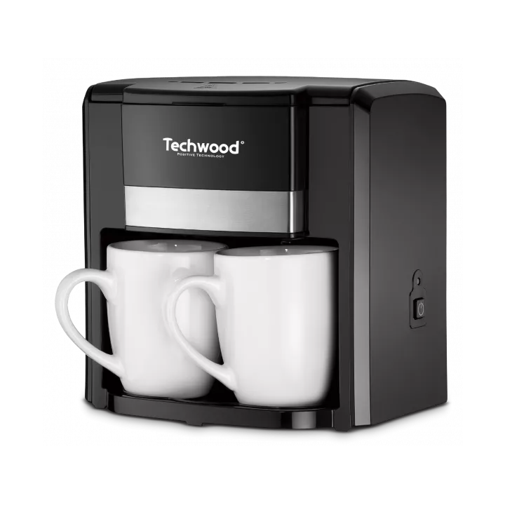 CAFETIÈRE ÉLECTRIQUE NOIR DUO AVEC 2 TASSES EN CÉRAMIQUES TECHWOOD