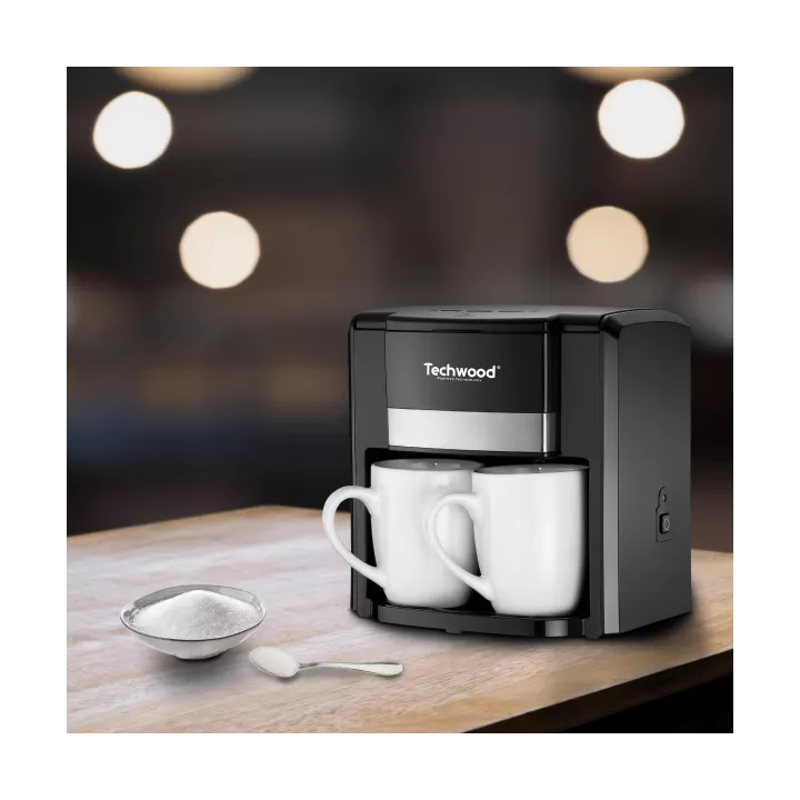 CAFETIÈRE ÉLECTRIQUE NOIR DUO AVEC 2 TASSES EN CÉRAMIQUES TECHWOOD