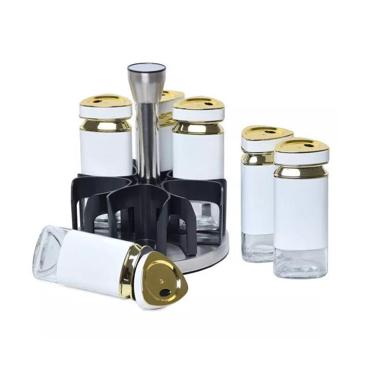 SET DE 6 PORTES À ÉPICES EN VERRE BLANC AVEC SUPPORT SET DE 6 PORTES À ÉPICES EN VERRE BLANC AVEC SUPPORT