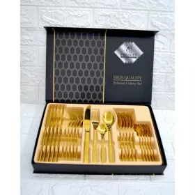 ENSEMBLE DE 24 COUVERTS DE TABLE EN INOX DORÉ