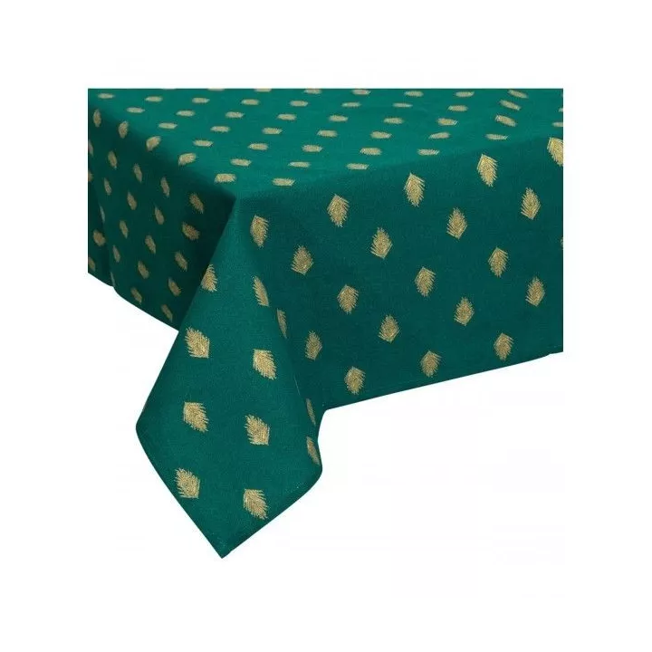 NAPPE EN COTON VERT FONCÉ IMPRESSION FEUILLE OR 140*240CM ATMOSPHERA NAPPE EN COTON VERT FONCÉ IMPRESSION FEUILLE OR 140*240CM ATMOSPHERA