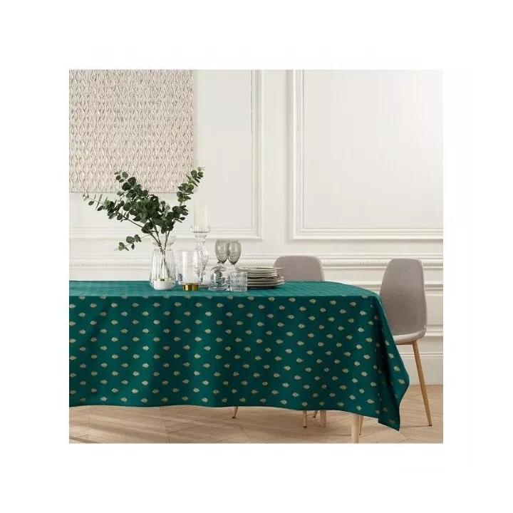 NAPPE EN COTON VERT FONCÉ IMPRESSION FEUILLE OR 140*240CM ATMOSPHERA NAPPE EN COTON VERT FONCÉ IMPRESSION FEUILLE OR 140*240CM ATMOSPHERA