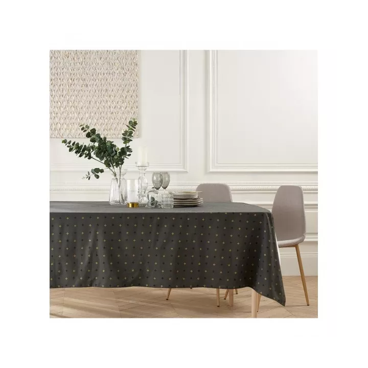 NAPPE EN COTON GRIS MOTIF JAUNE 140*240CM ATMOSPHERA NAPPE EN COTON GRIS MOTIF JAUNE 140*240CM ATMOSPHERA
