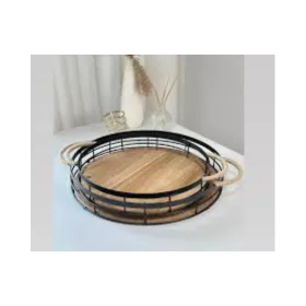 SET DE 2 PLATEAUX BOIS ET METAL ROND