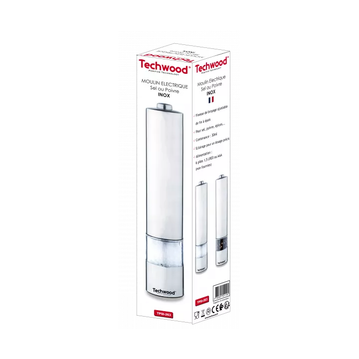 MOULIN ÉLECTRIQUE SEL ET POIVRE EN INOX TECHWOOD