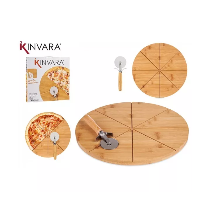 PLANCHE À PIZZA RONDE EN BAMBOUAVEC CUTTER Ø35CM KINVARA
