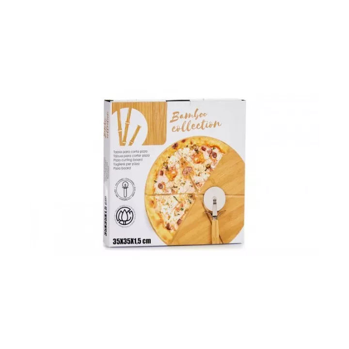 PLANCHE À PIZZA RONDE EN BAMBOUAVEC CUTTER Ø35CM KINVARA