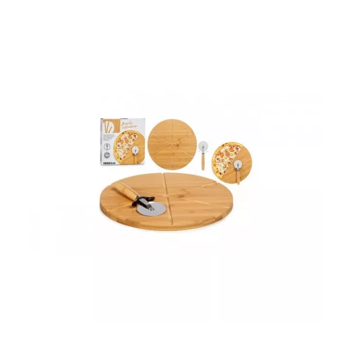 PLANCHE À PIZZA RONDE EN BAMBOUAVEC CUTTER Ø35CM KINVARA