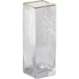 VASE CARRÉ EN VERRE H25 CM AVEC BORDURE DORÉE