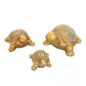 STATUE DE 3 TORTUES DÉCO DORÉ EN RÉSINE