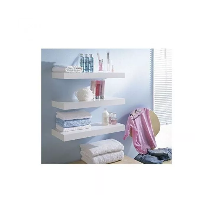 ÉTAGÈRE MURALE AVEC SUPPORT APPARENT 60*24*1.6CM BLANC