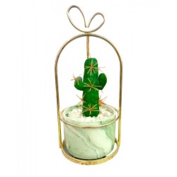 CACTUS ARTIFICIEL AVEC SUPPORT EN MÉTAL DORÉ